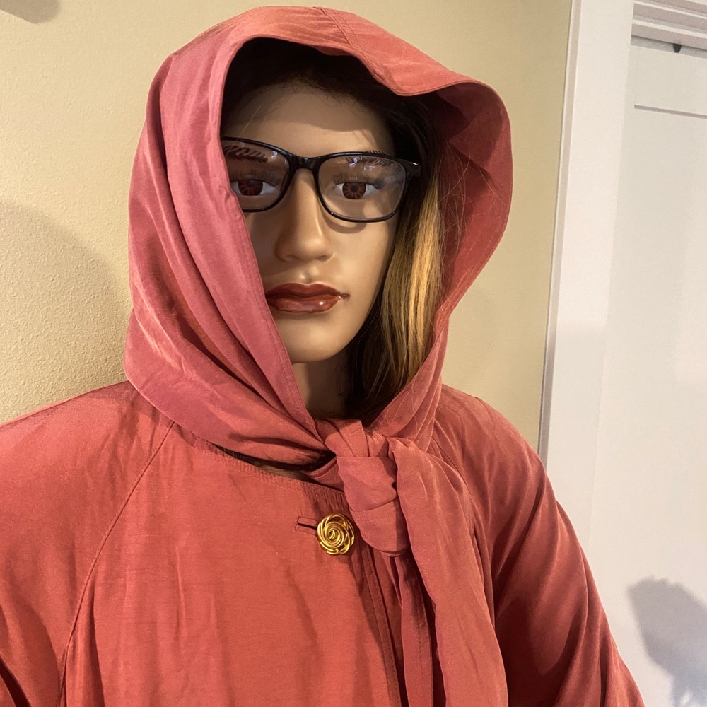 Gallery Woman Vintage Hooded Swing Coat Dusty Rose Pink Plus Size 2X Scarf‎ Tie